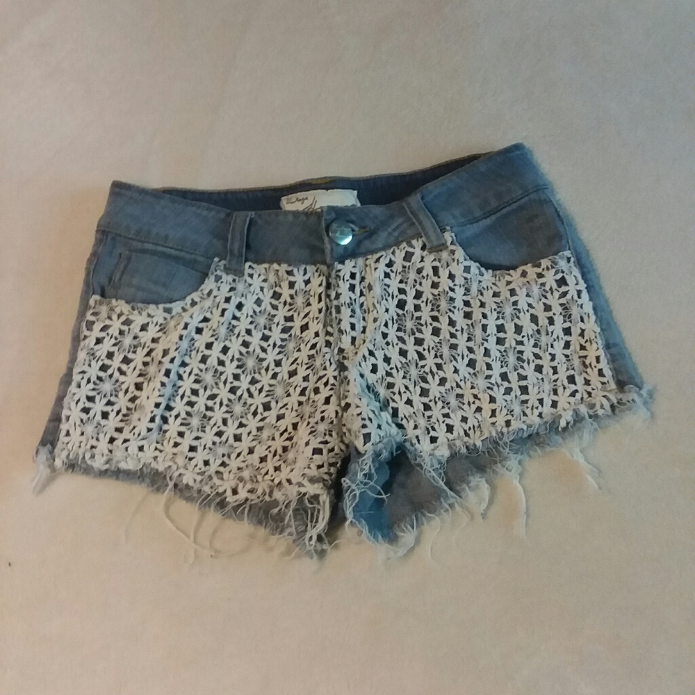 Cute jean shorts with white lacey front